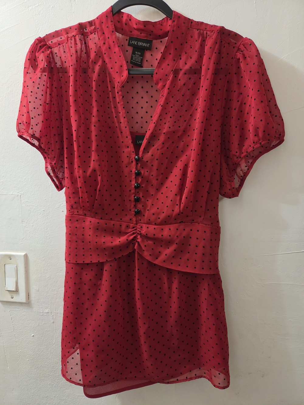 Lane Bryant Red With Black Polka Dot Blouse